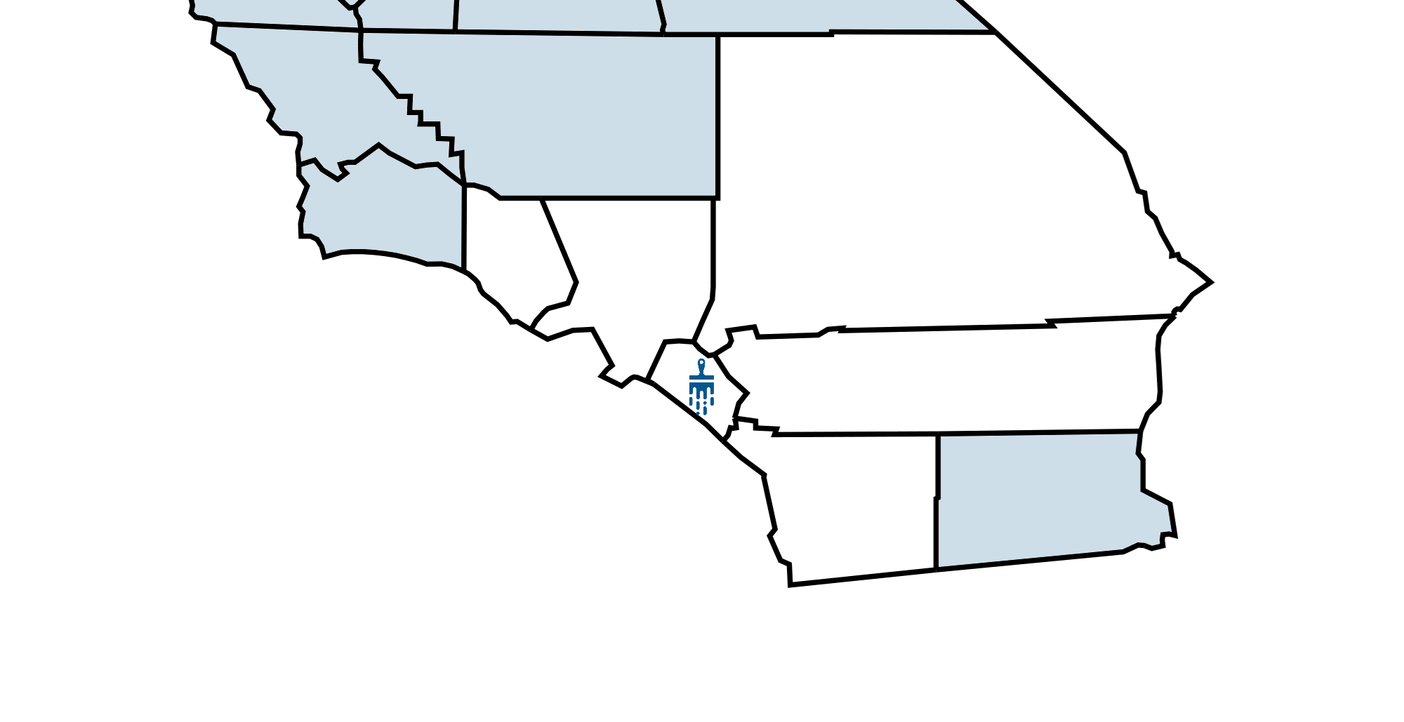Commercial painting Southern California service area map showing counties served by Southern Painting Inc.